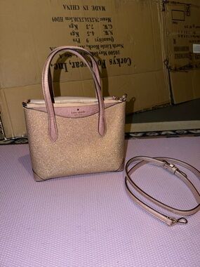 kate spade Rose Gold Glitter Mini Tote with Detachable Strap